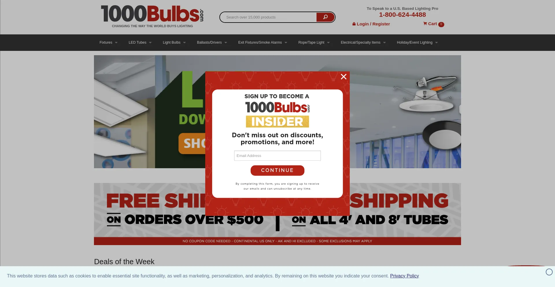 Screenshot of 1000bulbs.com homepage