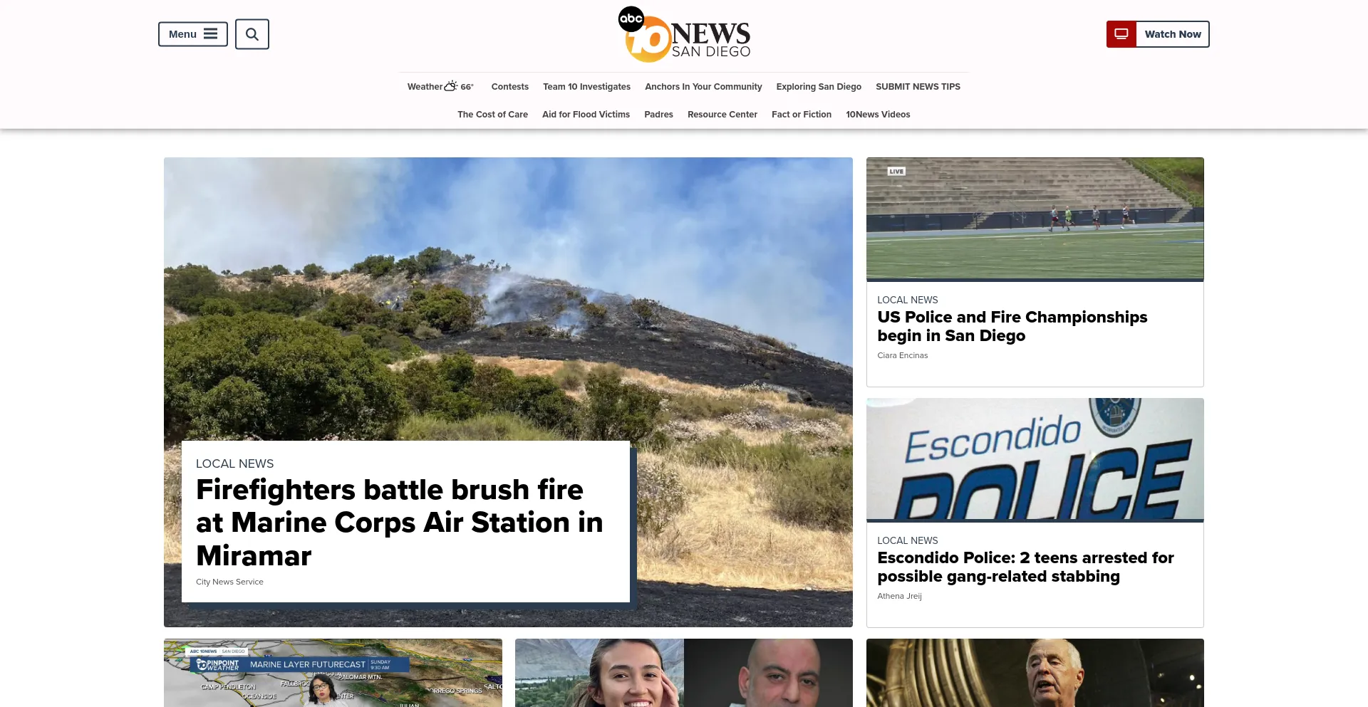 Screenshot of 10news.com homepage