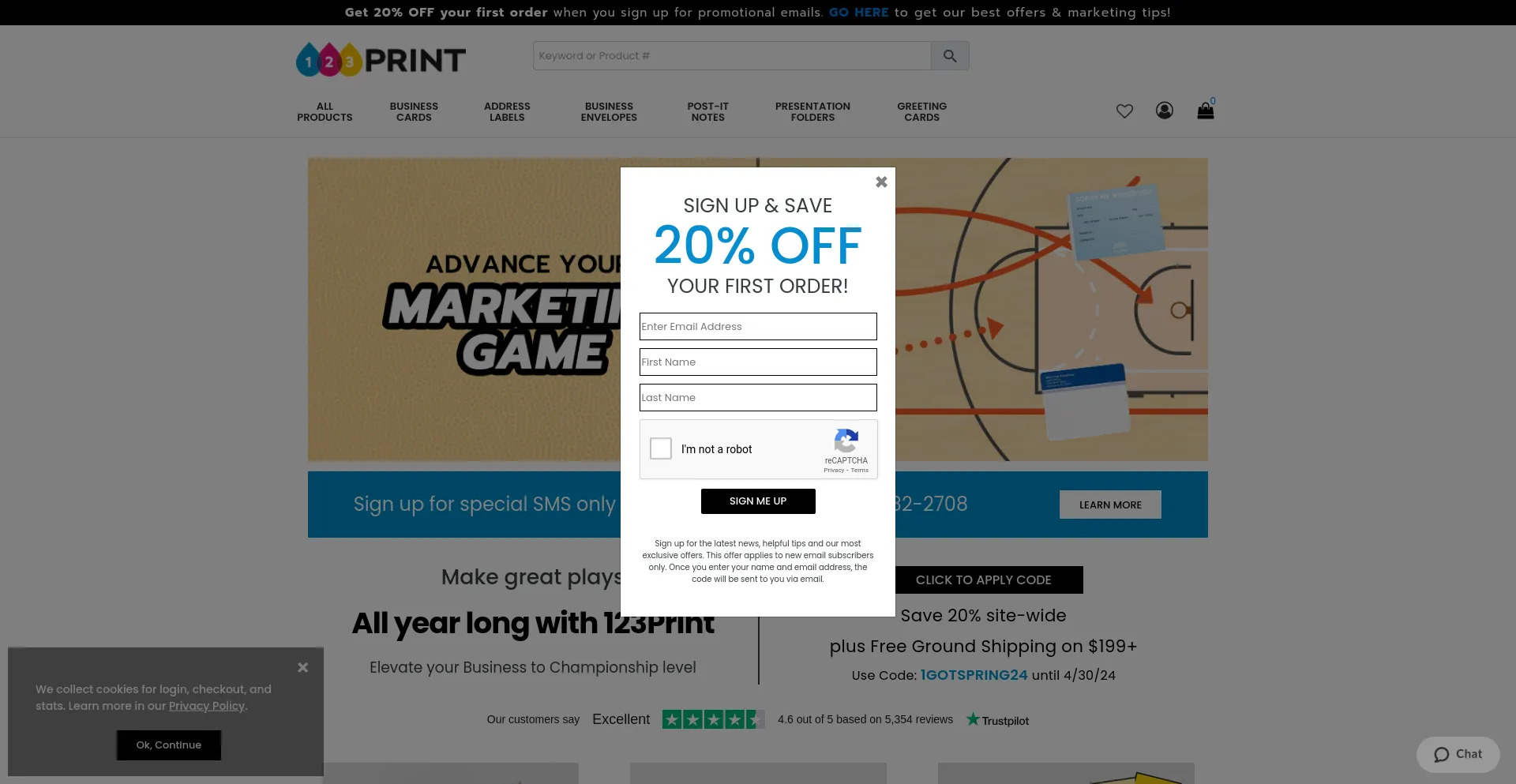 Screenshot of 123print.com homepage