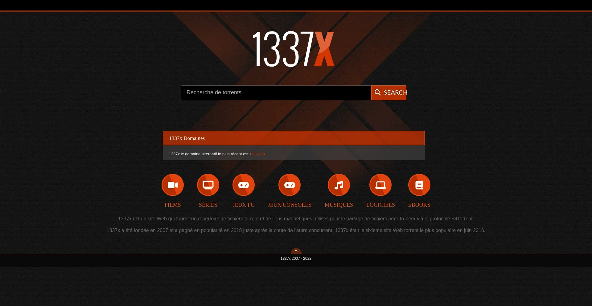 Screenshot of 1337x.biz homepage