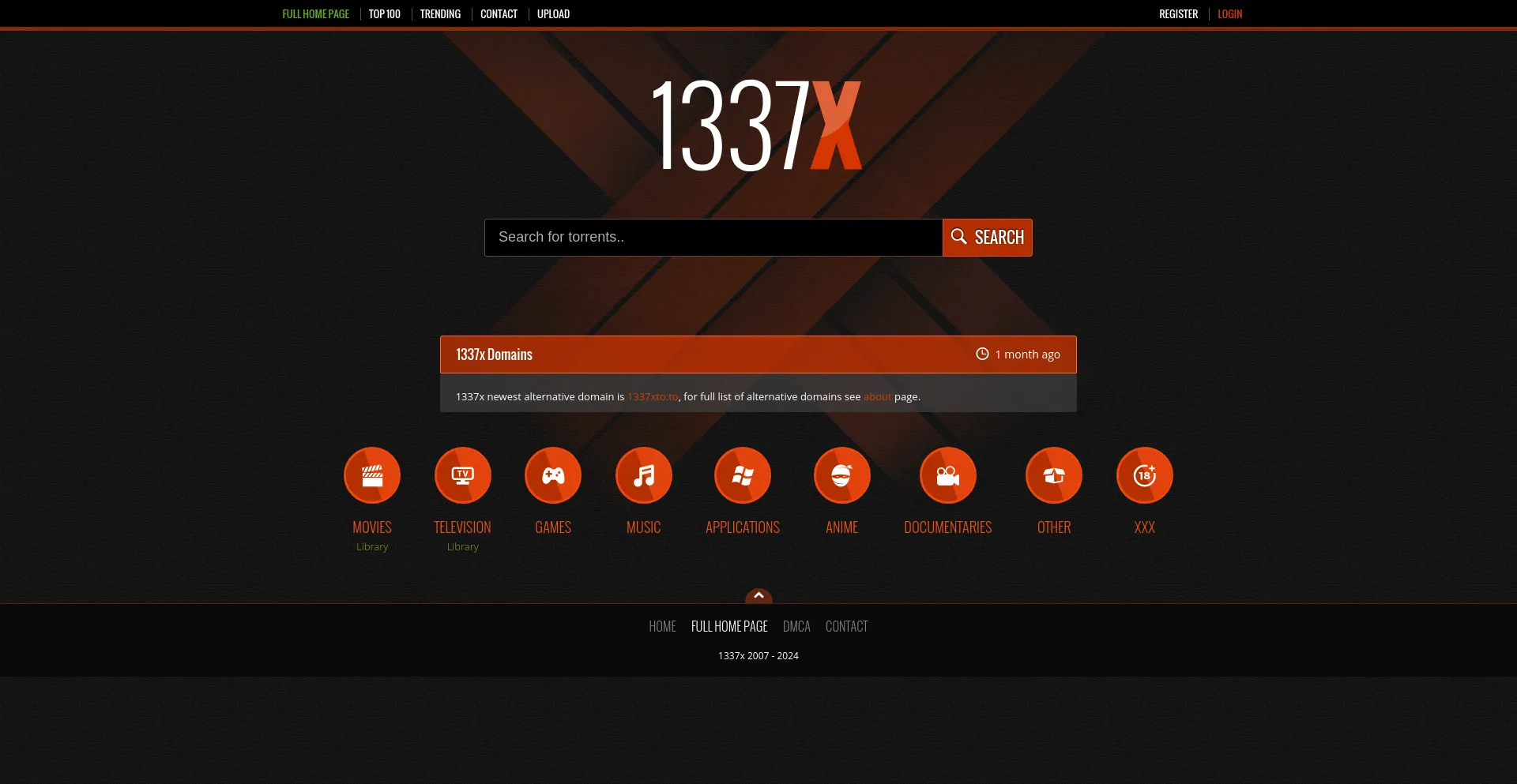 Screenshot of 1377x.to homepage
