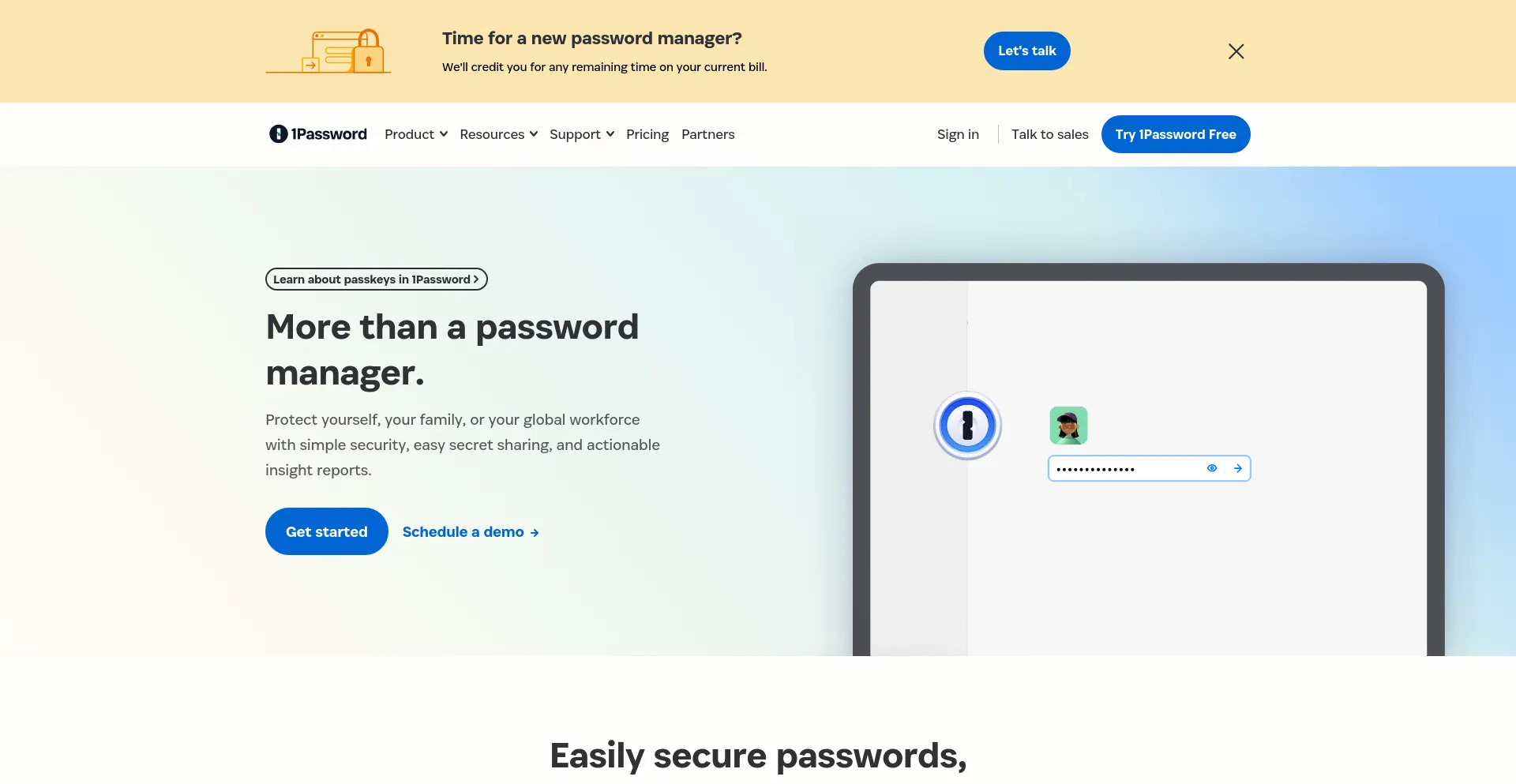 Screenshot of 1password.com homepage