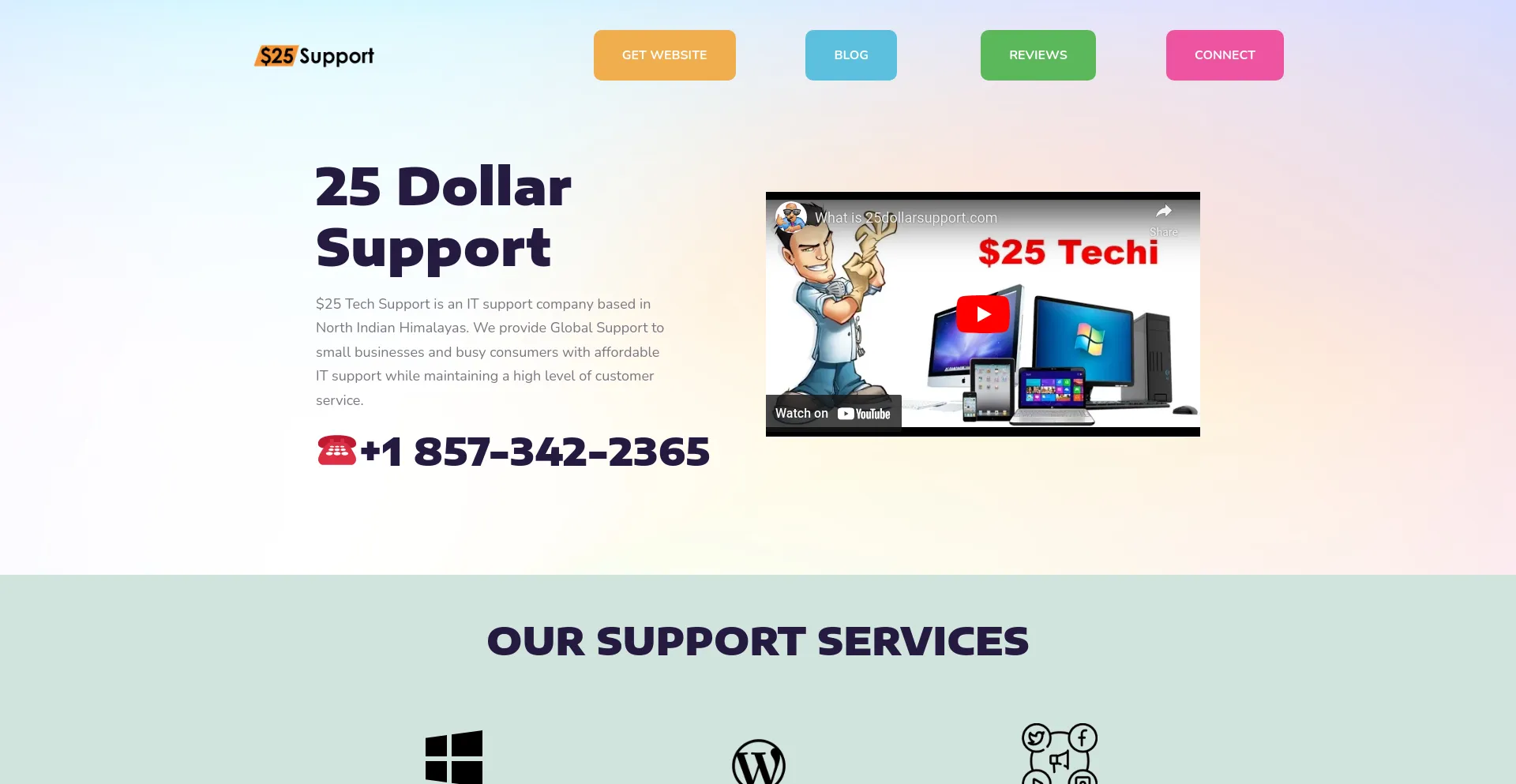 Screenshot of 25dollarsupport.com homepage