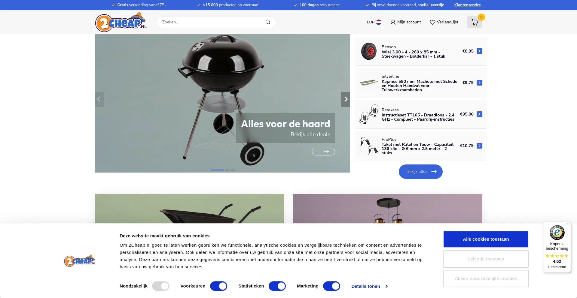Screenshot of 2cheap.nl homepage