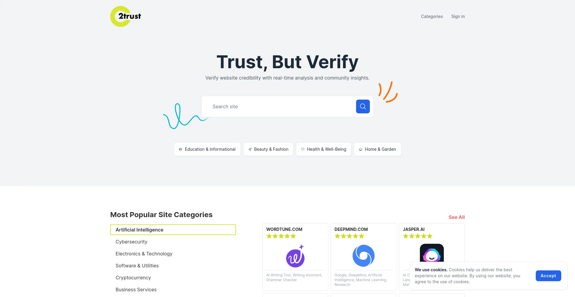 Screenshot of 2trust.io homepage