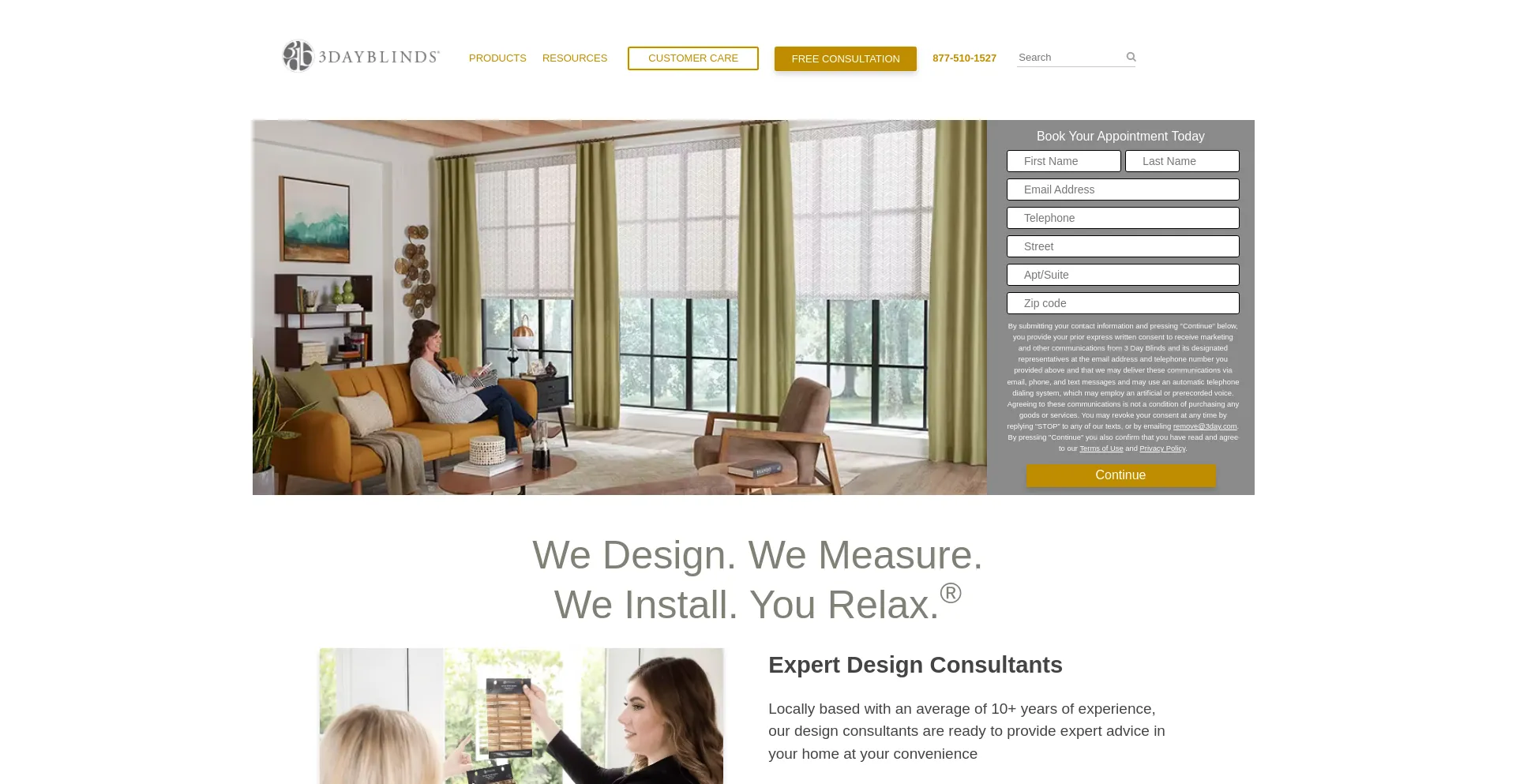 Screenshot of 3dayblinds.com homepage