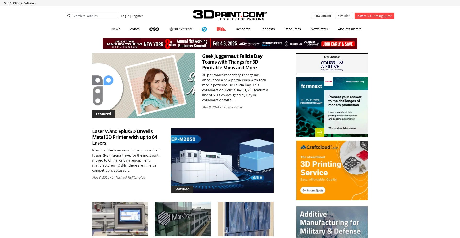 Screenshot of 3dprint.com homepage