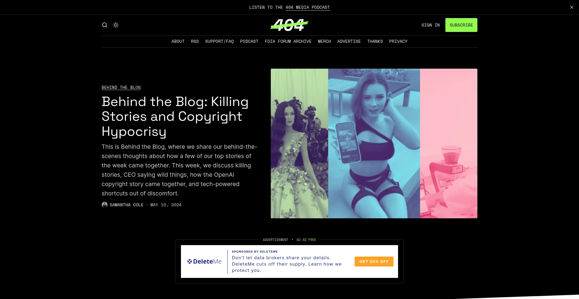 Screenshot of 404media.co homepage