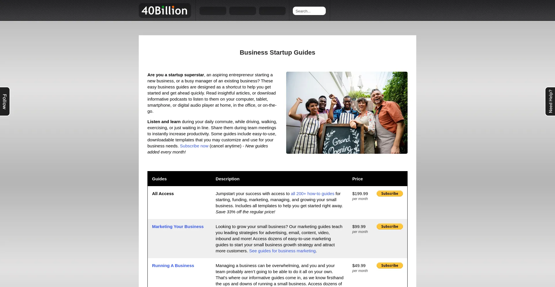 Screenshot of 40billion.com homepage