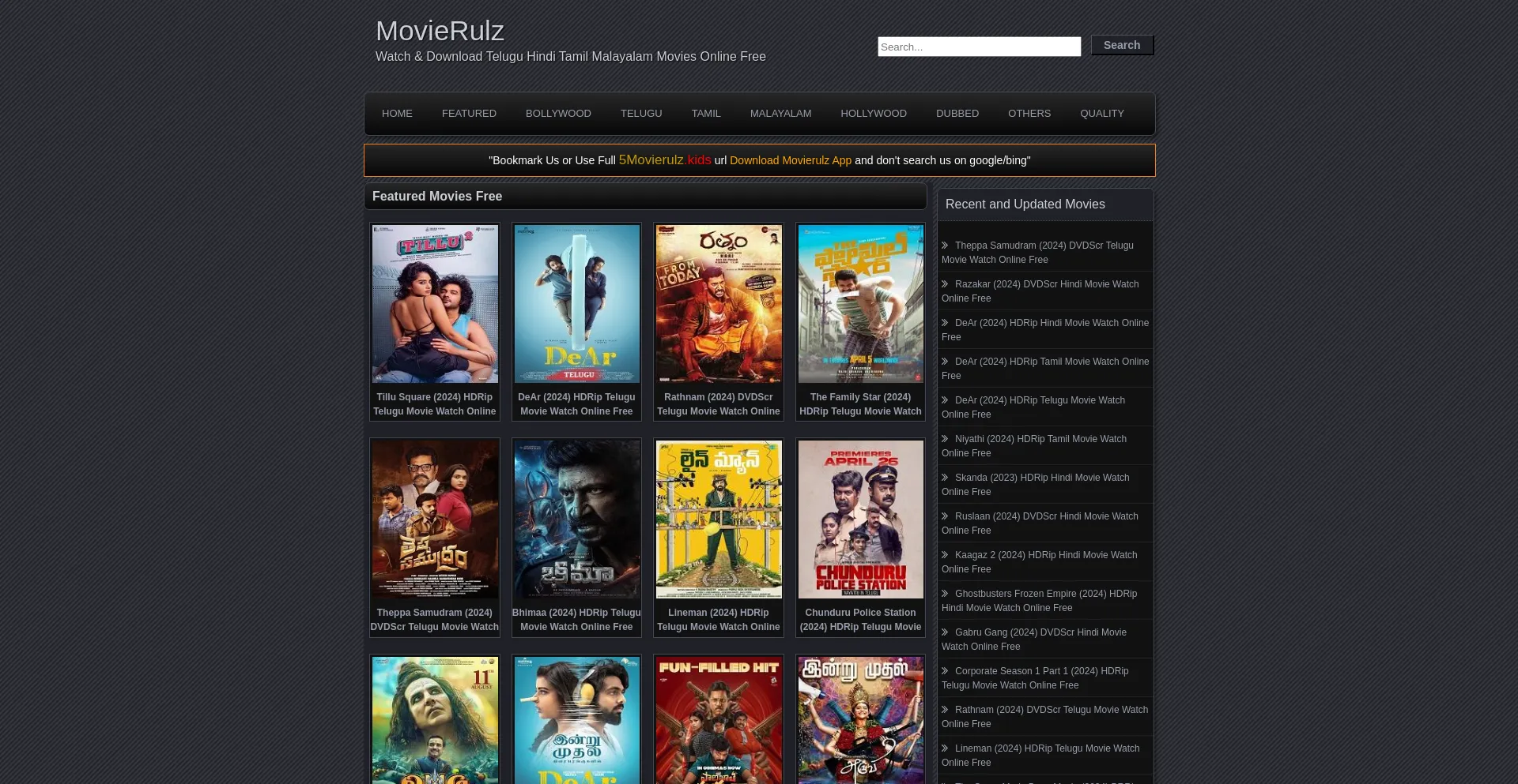 Screenshot of 5movierulz.blog homepage