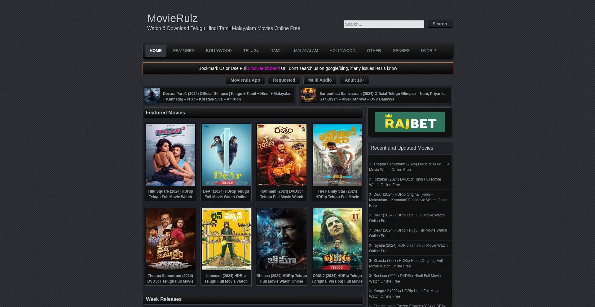 Screenshot of 5movierulz.bond homepage