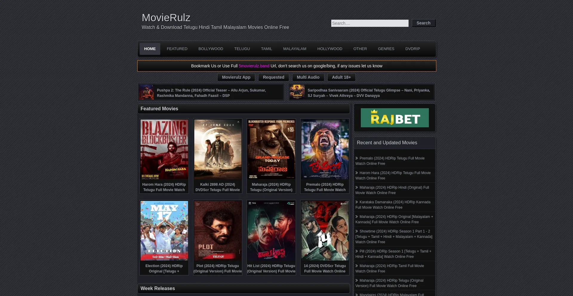 Screenshot of 5movierulz.gift homepage