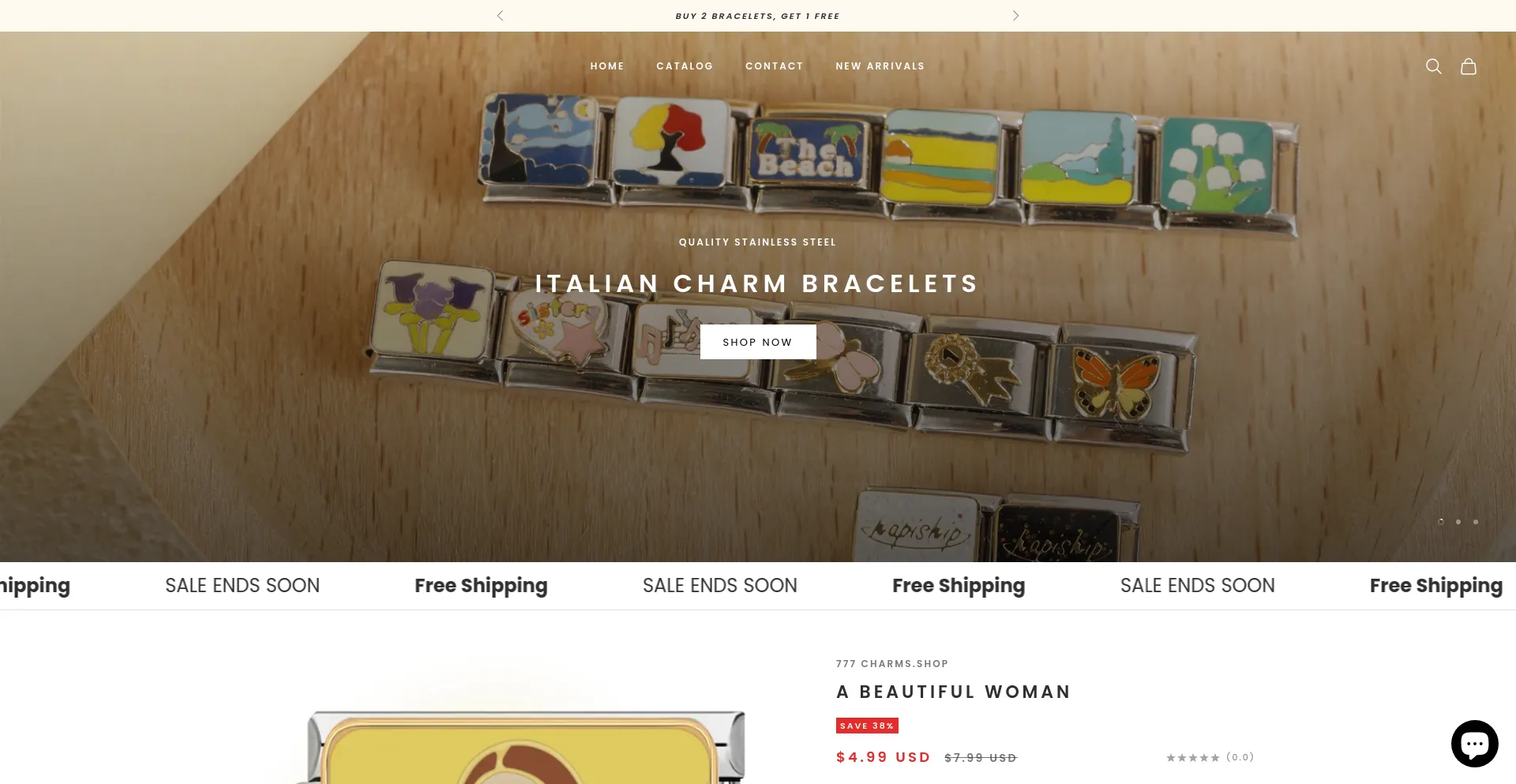 Screenshot of 777charms.com homepage