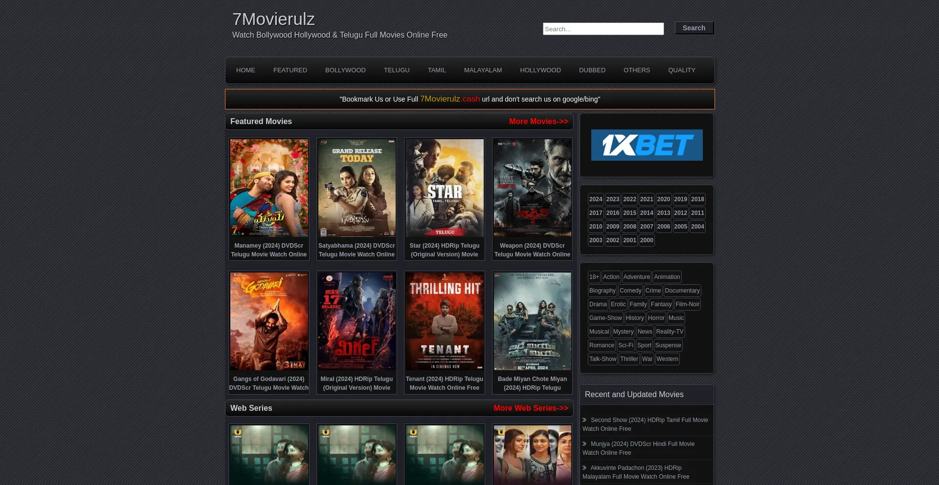 Screenshot of 7movierulz.red homepage