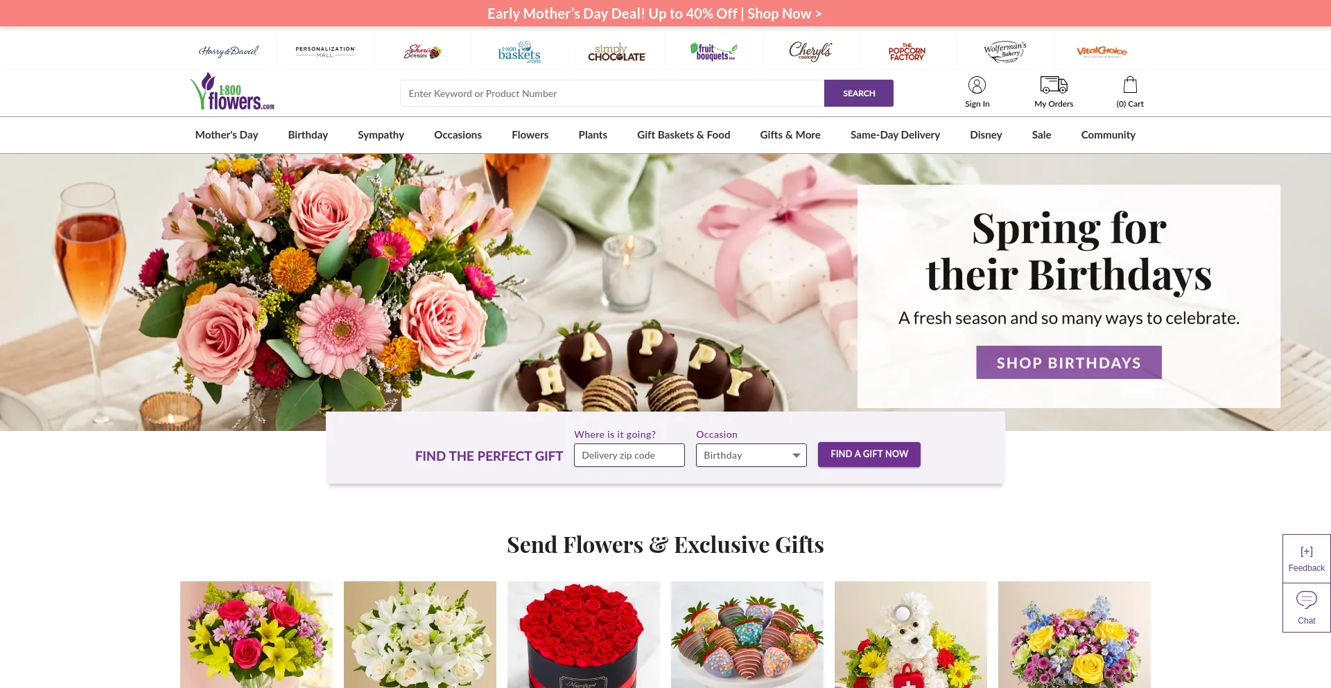 Screenshot of 800flowers.com homepage