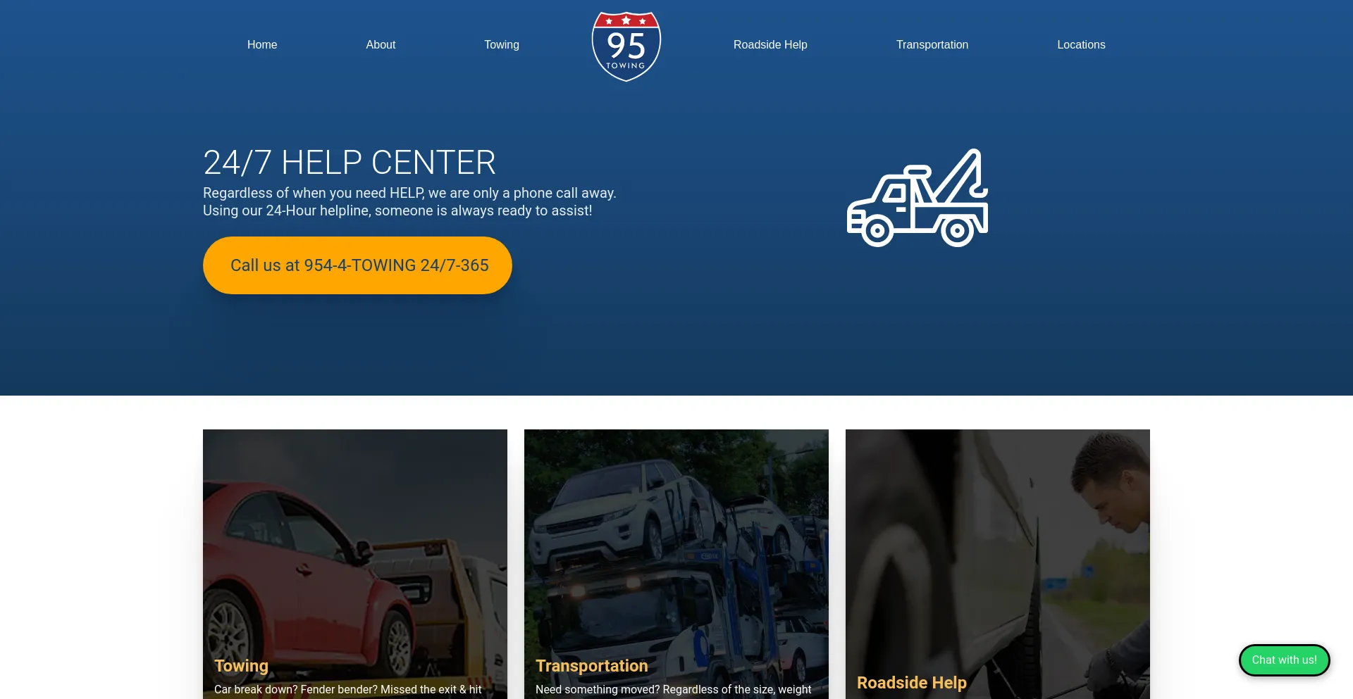 Screenshot of 95towing.com homepage