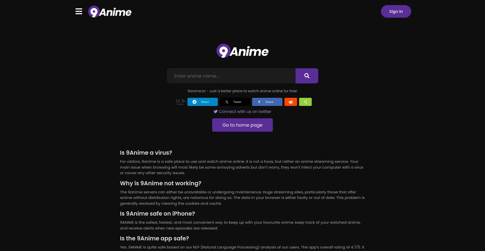 Screenshot of 9anime.pe homepage