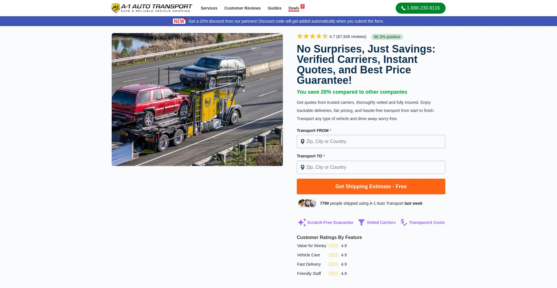 Screenshot of a1autotransport.com homepage