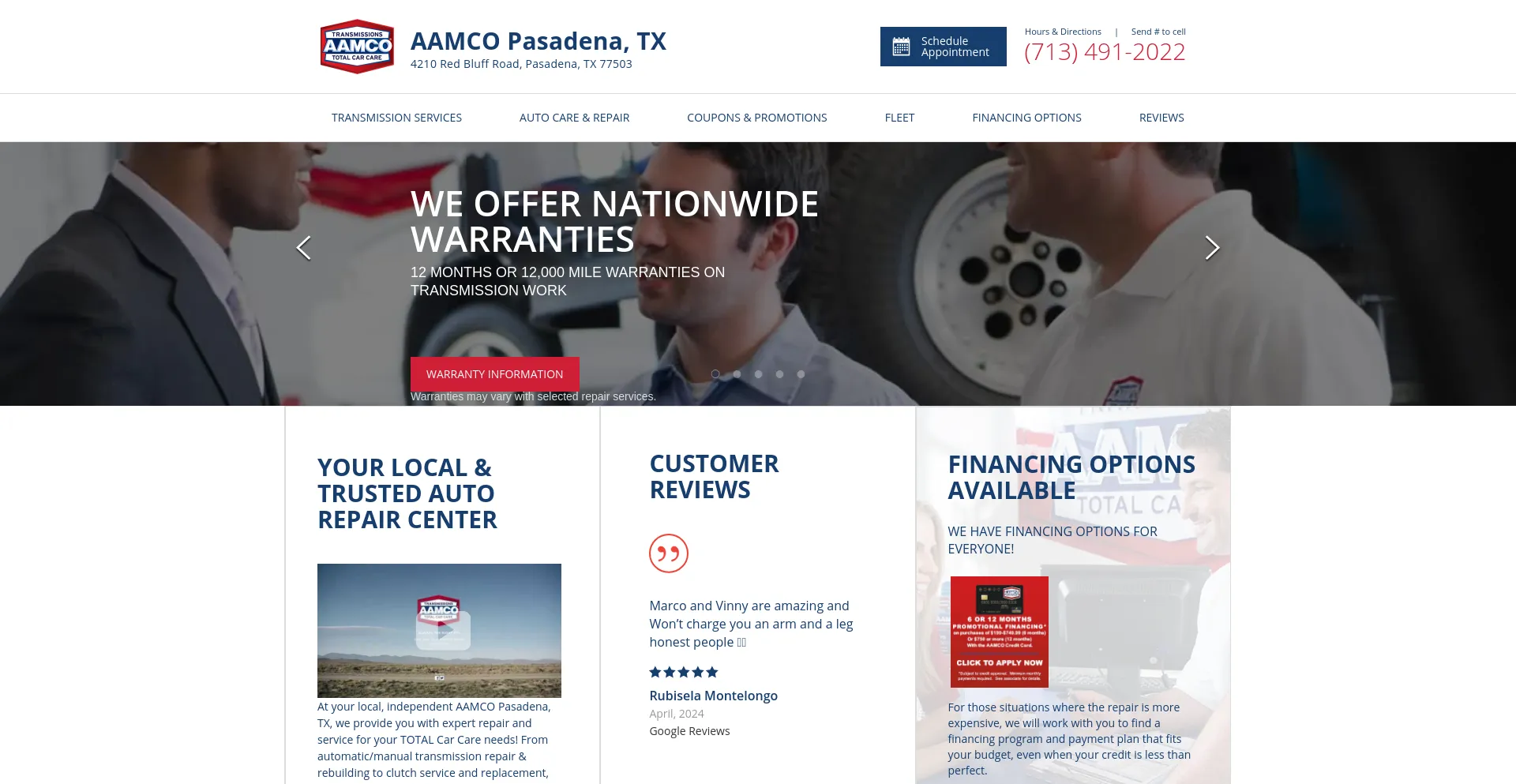 Screenshot of aamcopasadenatx.com homepage