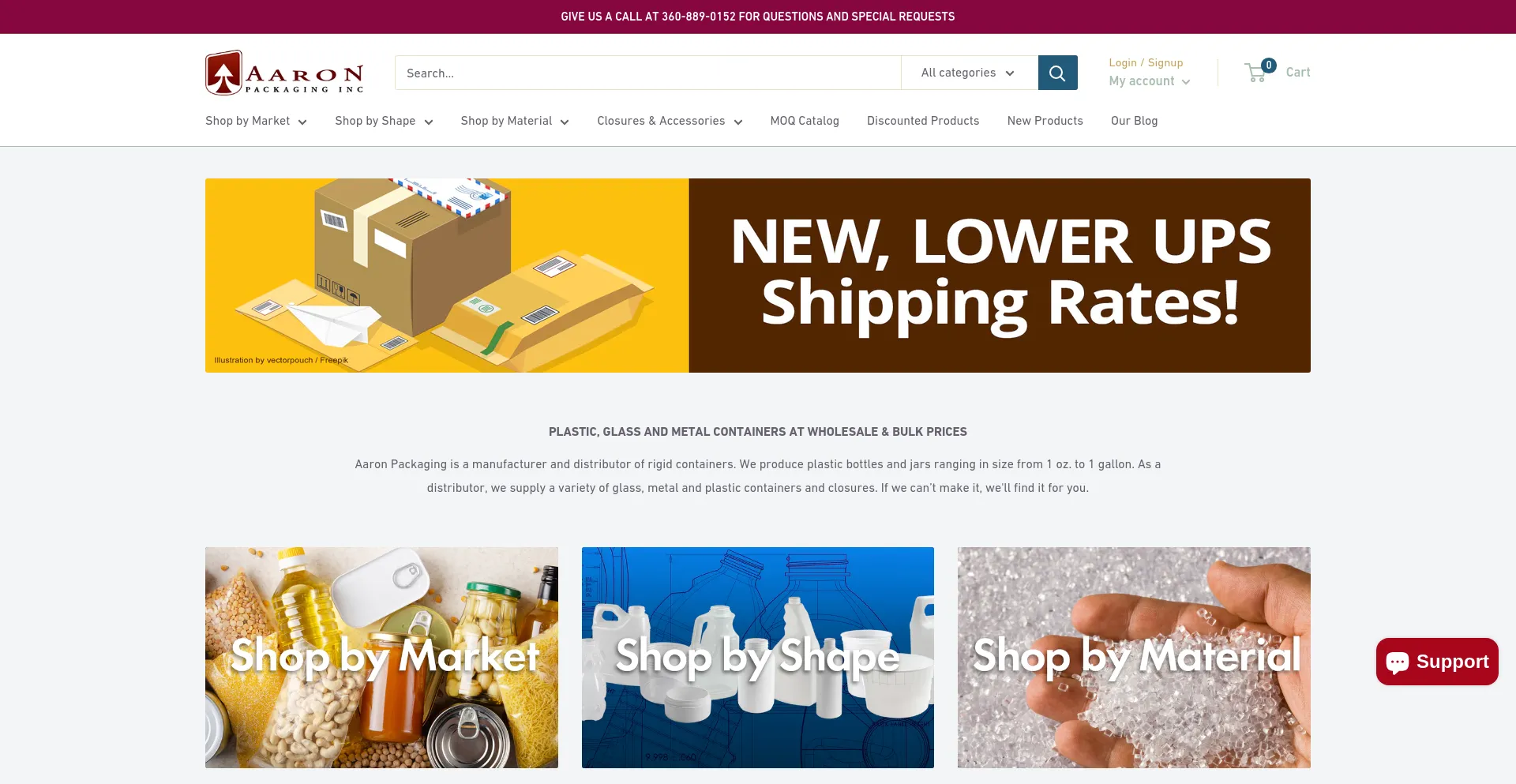 Screenshot of aaronpackaging.com homepage