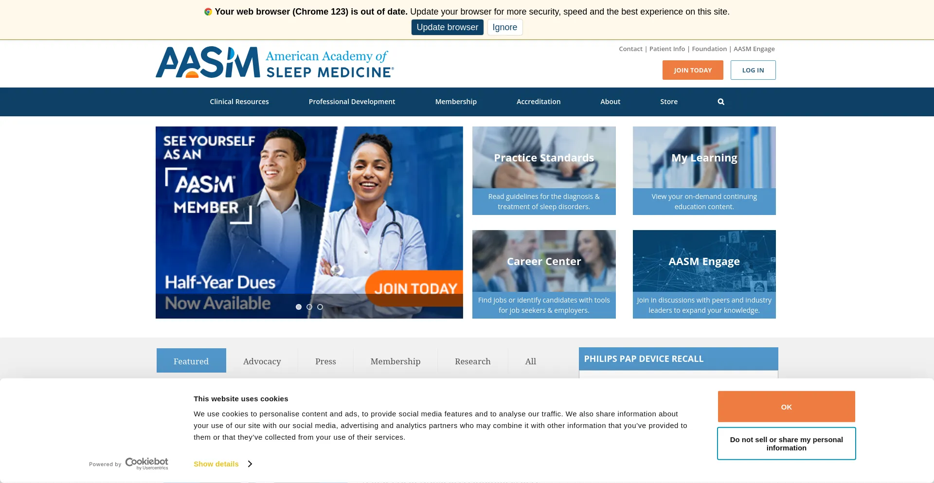 Screenshot of aasm.org homepage