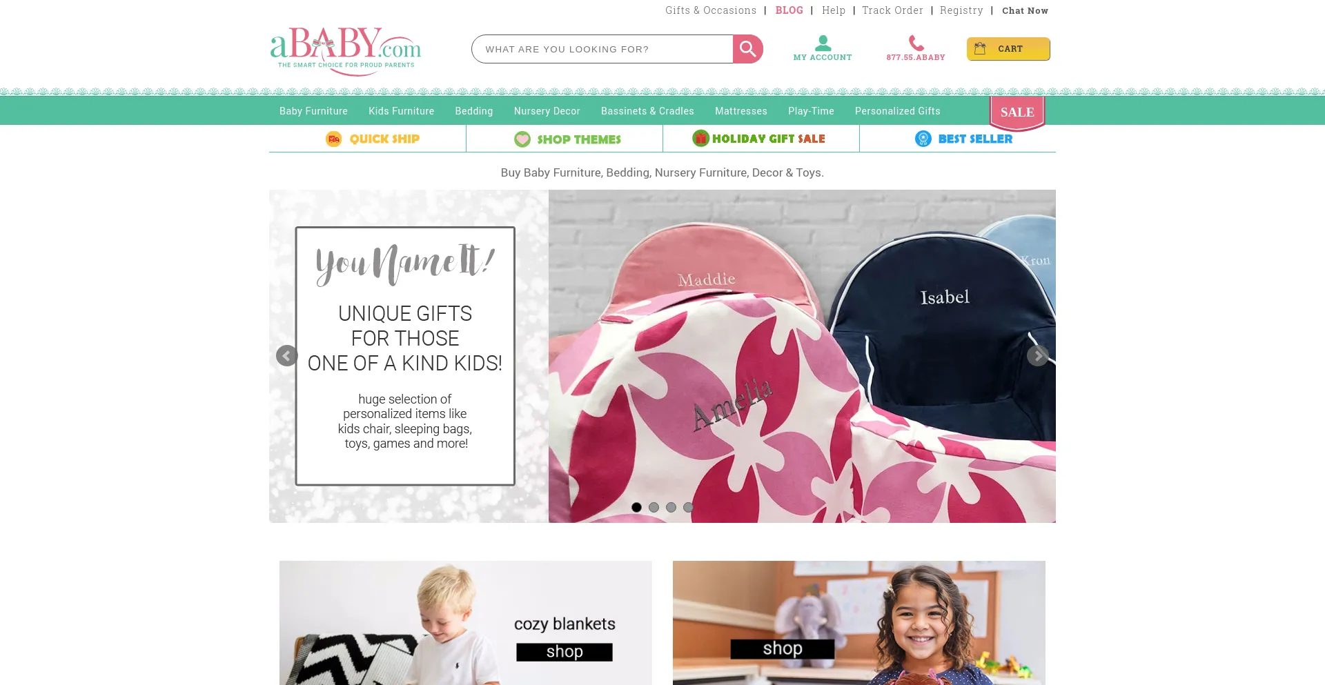 Screenshot of ababy.com homepage