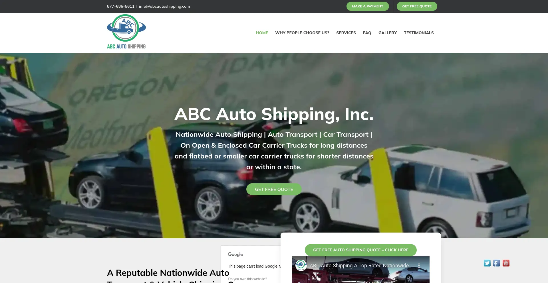 Screenshot of abcautoshipping.com homepage