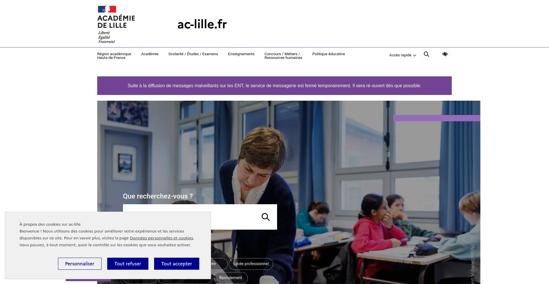 Screenshot of ac-lille.fr homepage