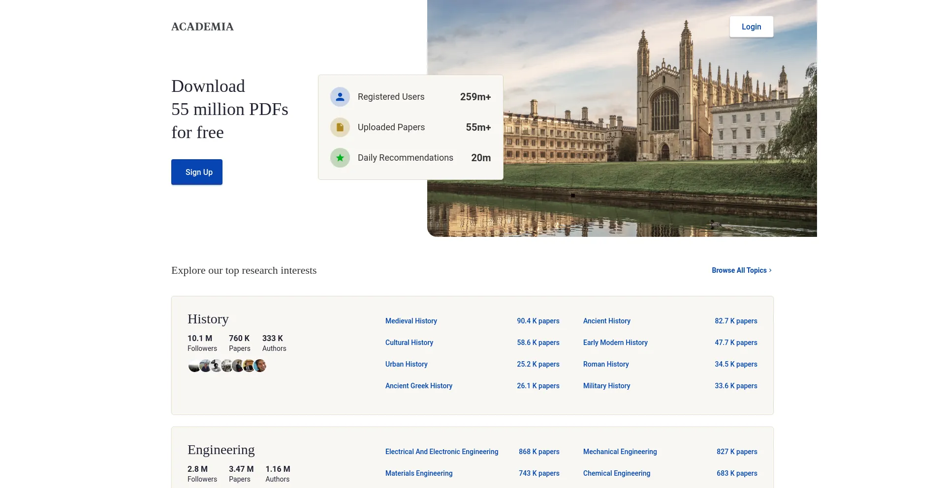 Screenshot of academia.edu homepage