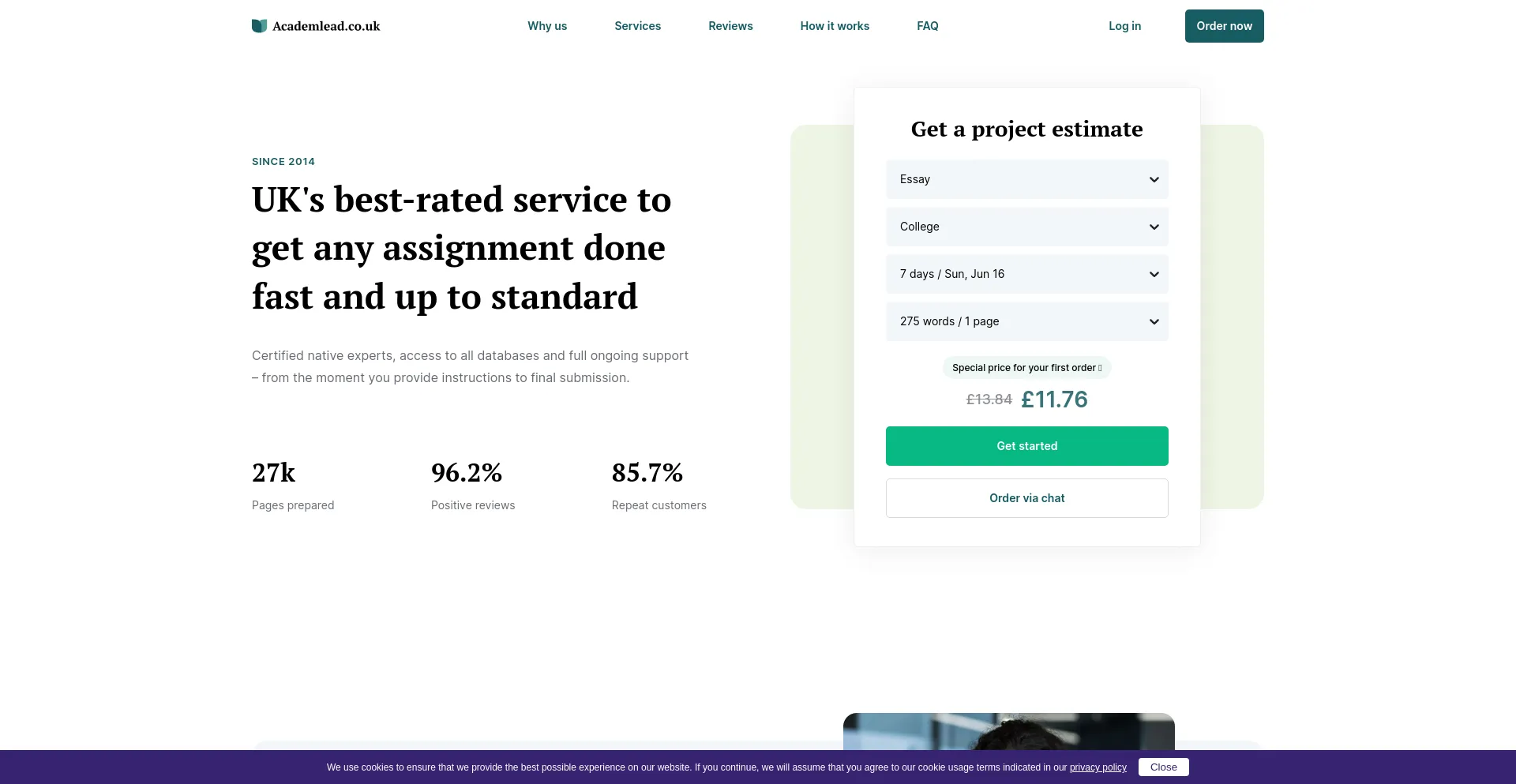 Screenshot of academlead.co.uk homepage