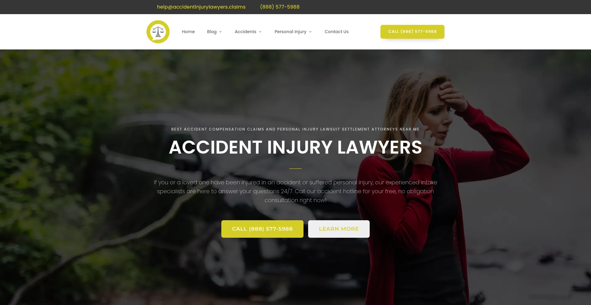 Screenshot of accidentinjurylawyers.claims homepage