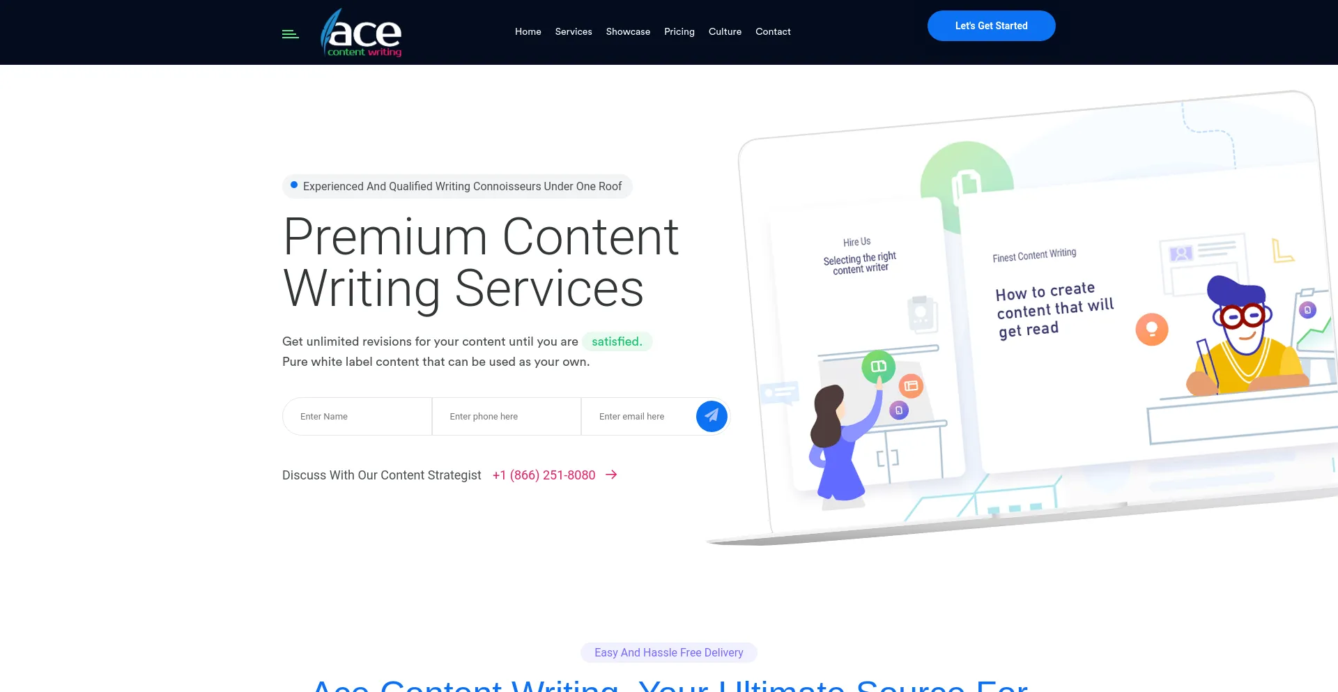 Screenshot of acecontentwriting.com homepage