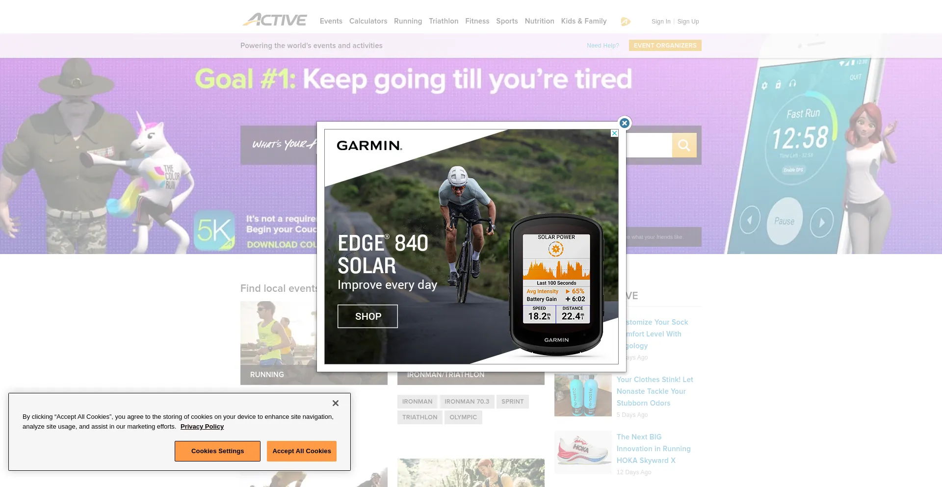 Screenshot of active.com homepage