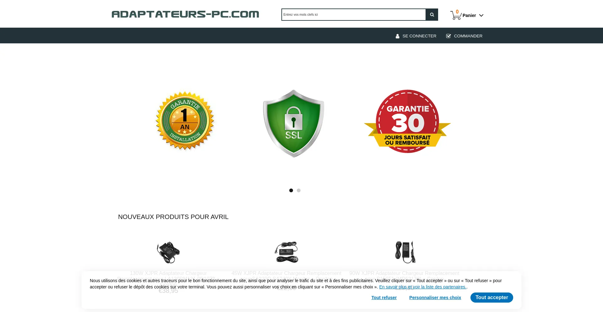 Screenshot of adaptateurs-pc.com homepage