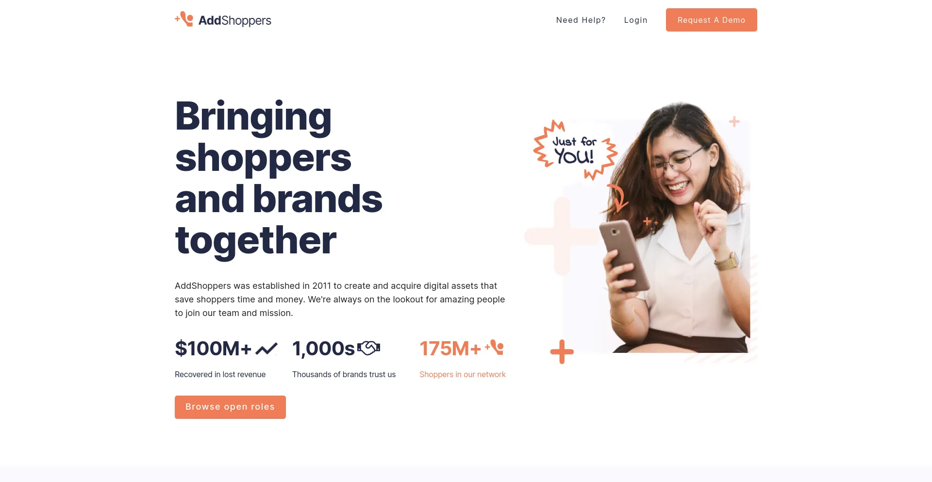 Screenshot of addshoppers.com homepage