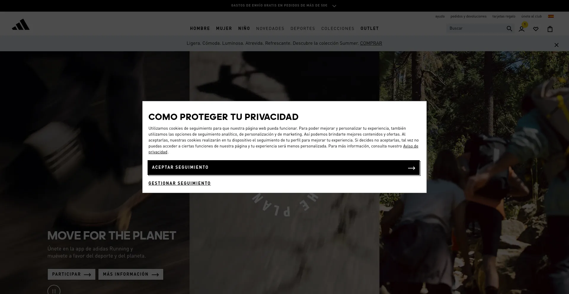 Screenshot of adidas.es homepage