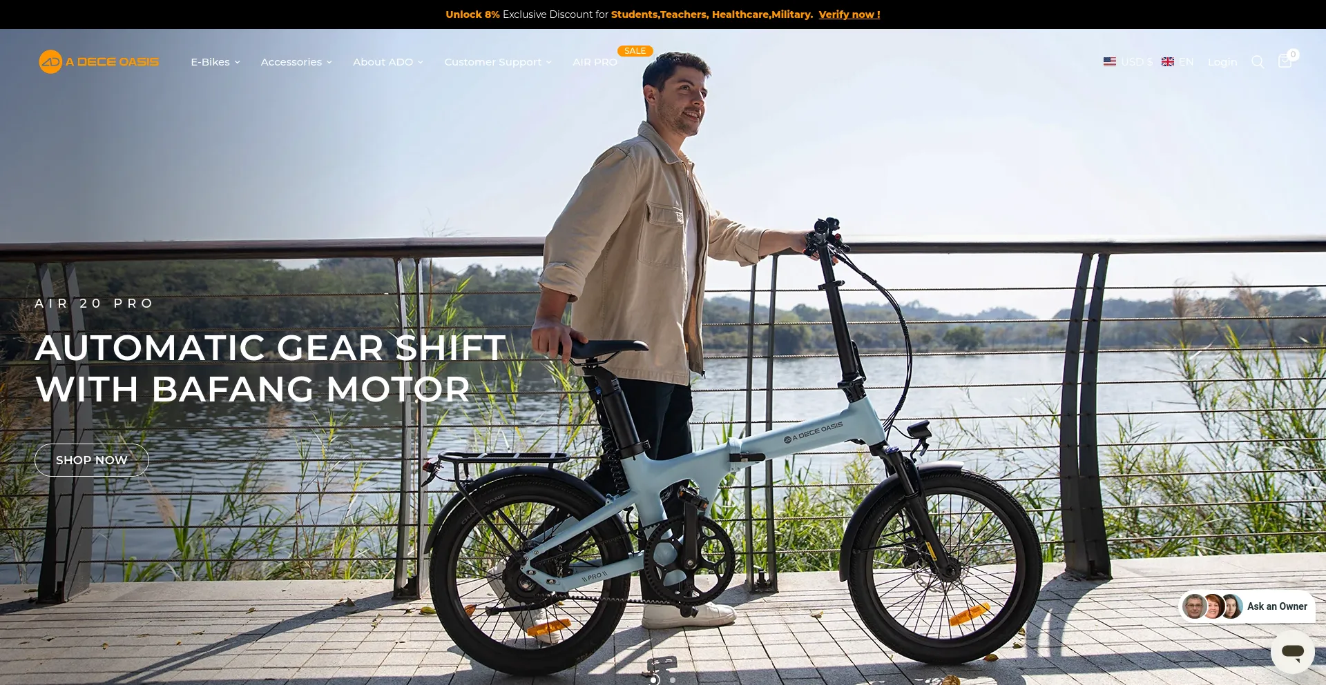 Screenshot of adoebike.com homepage