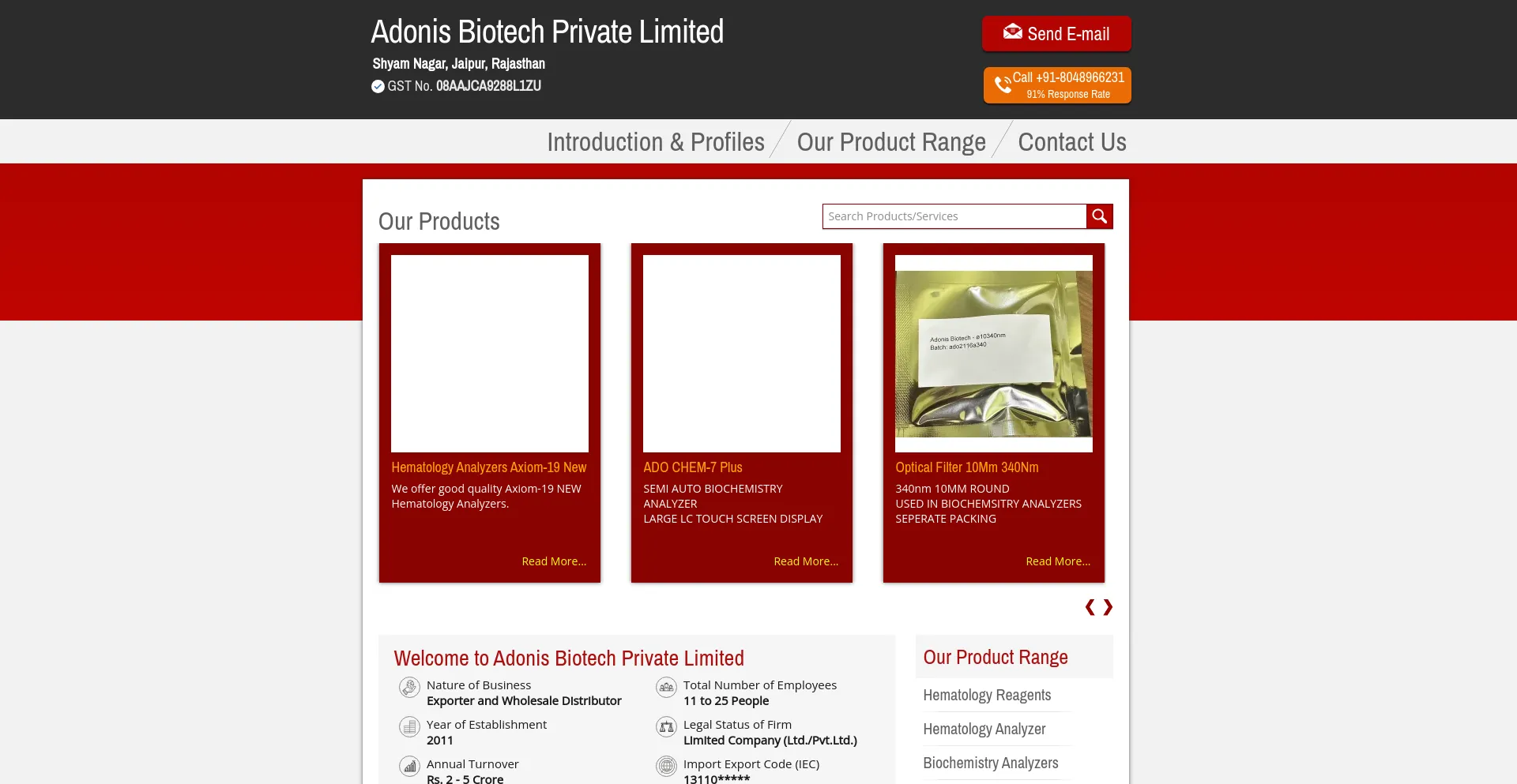 Screenshot of adonisbiotech.com homepage