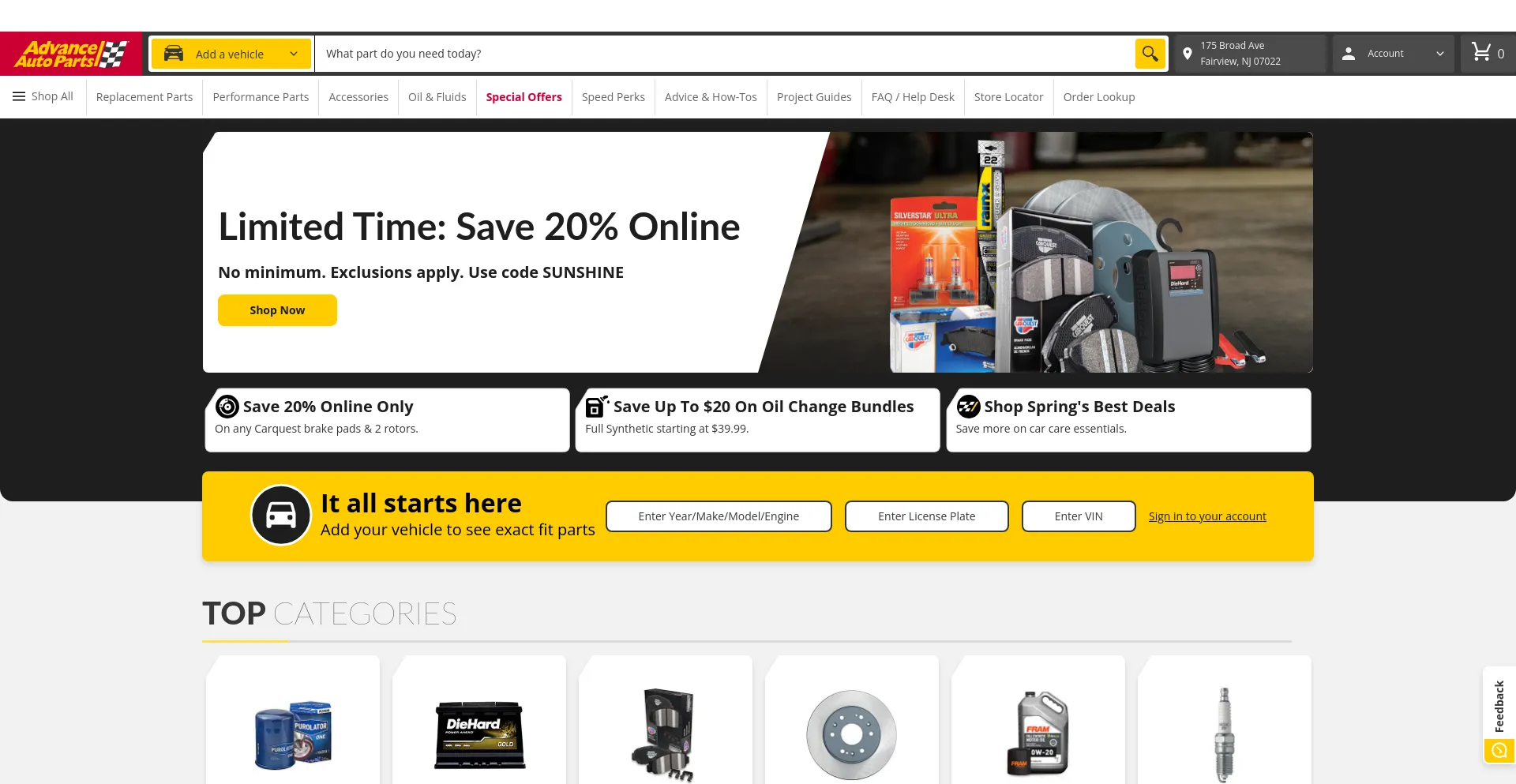 Screenshot of advanceautoparts.com homepage