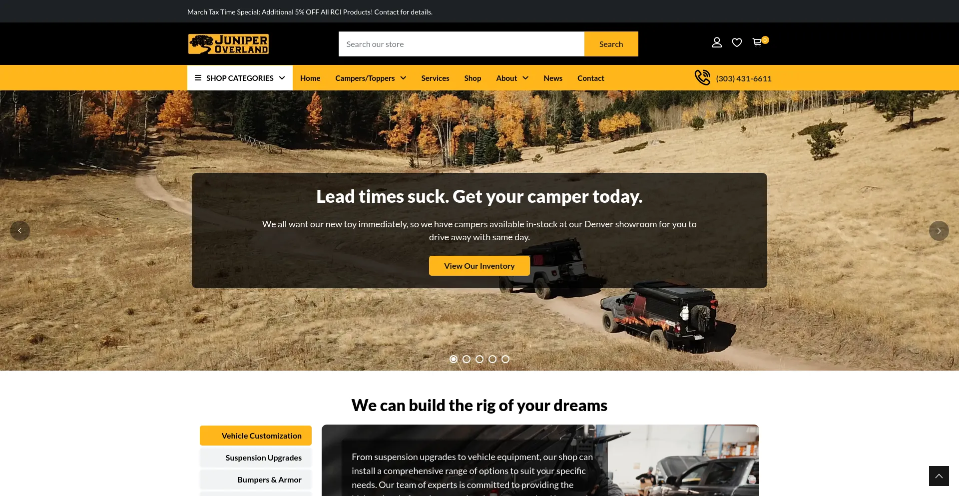 Screenshot of adventurevehicleoutfitters.com homepage