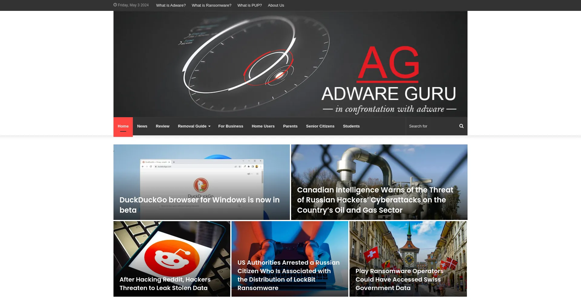 Screenshot of adware.guru homepage