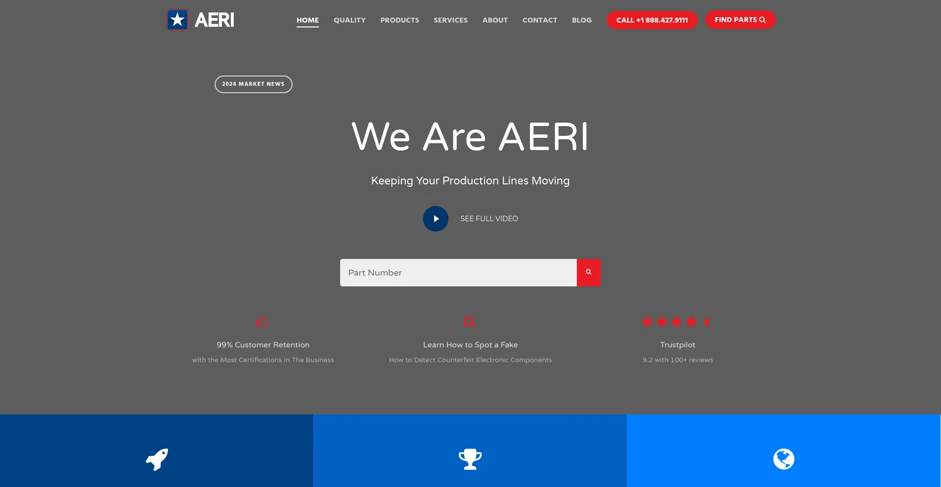 Screenshot of aeri.com homepage