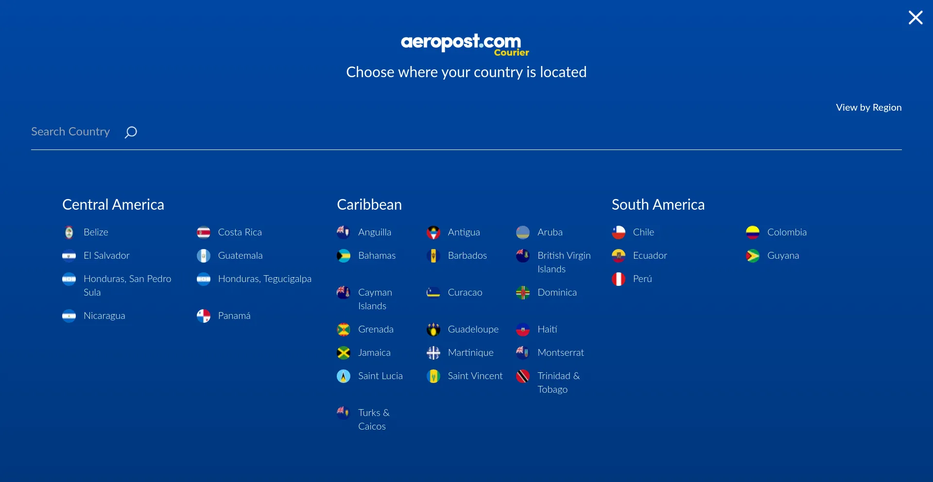 Screenshot of aeropost.com homepage