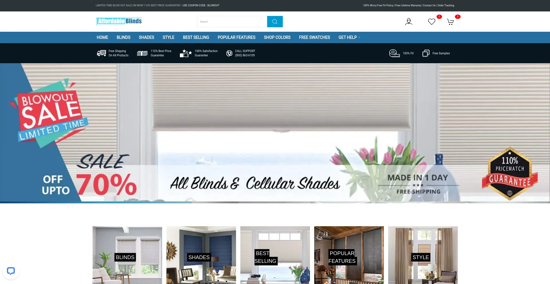 Screenshot of affordableblinds.com homepage