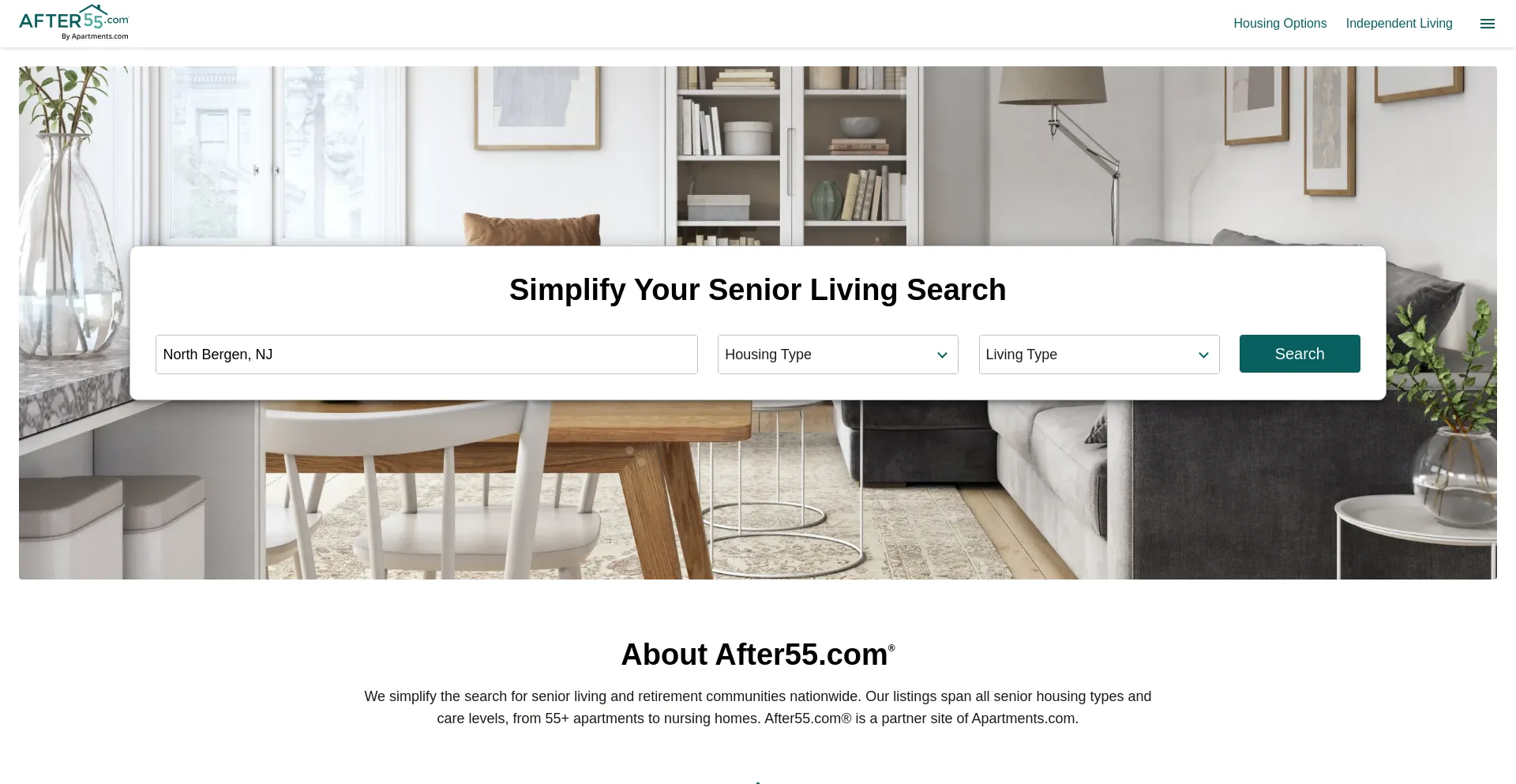 Screenshot of after55.com homepage