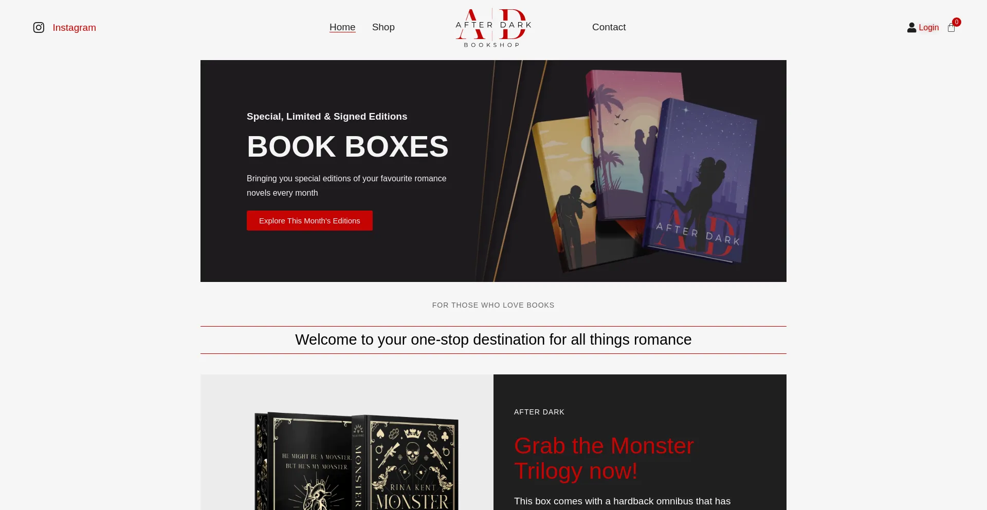 Screenshot of afterdarkbookshop.com homepage