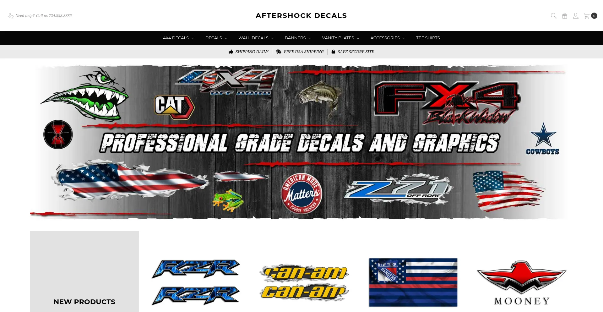 Screenshot of aftershockdecals.com homepage