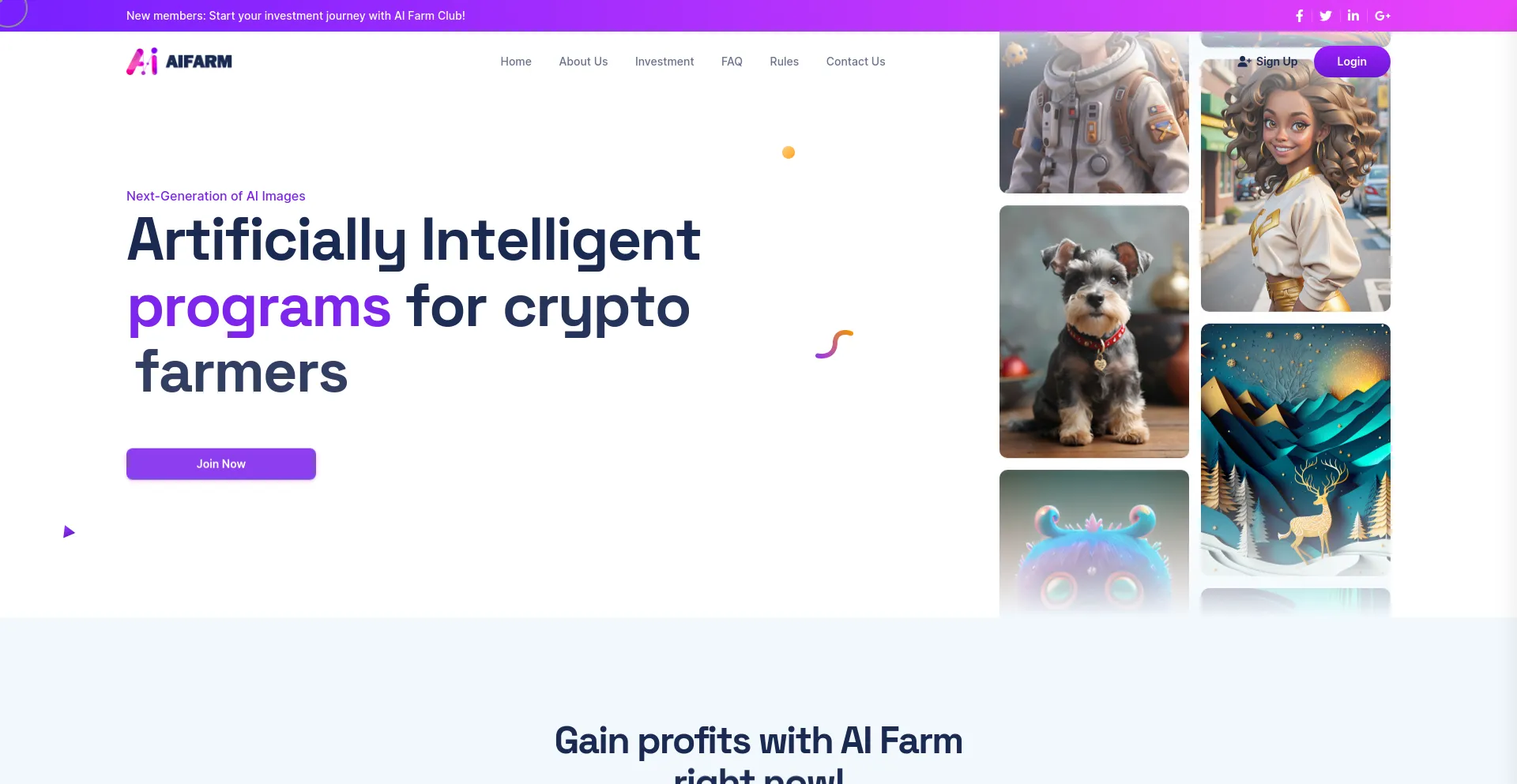 Screenshot of aifarm.club homepage