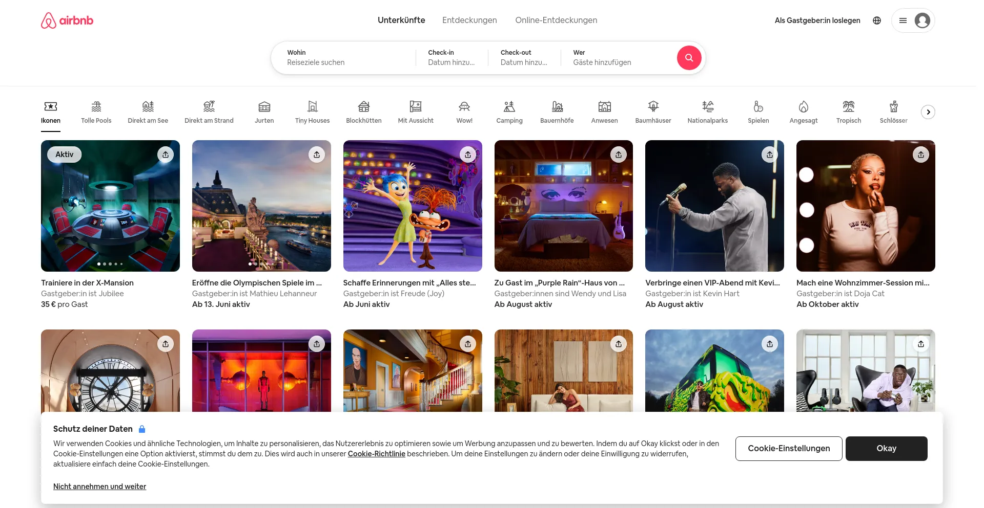 Screenshot of airbnb.de homepage