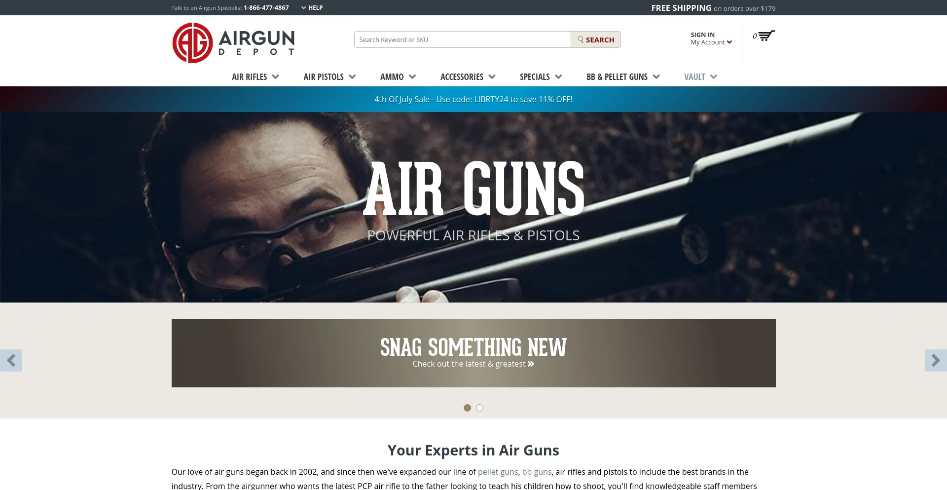 Screenshot of airgundepot.com homepage